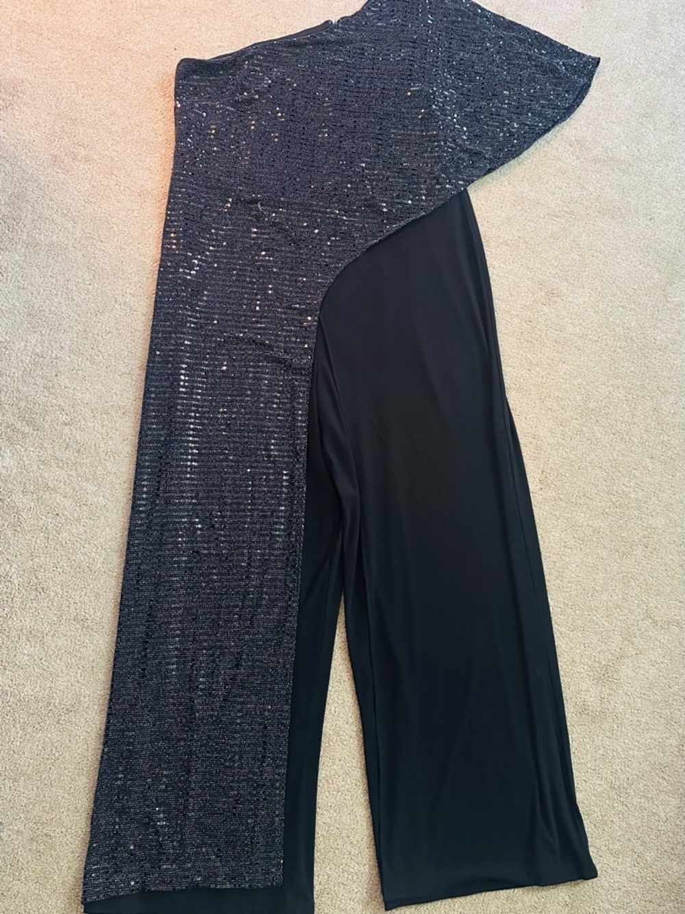 Black One-Shoulder Sequin Knit Jumpsuit